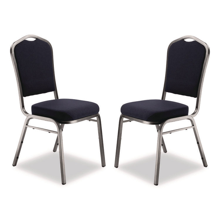 9300 Series Deluxe Upholstered Stack Chair, Fabric, Supports 500 lb, 19" Seat Ht, Midnight Blue Seat/Back, Silver Base, 2/PK