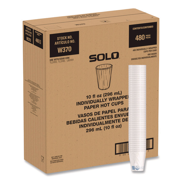 Recycled Content PCF Paper Hot Cups, 10 oz, ProPlanet Seal, White/Blue, 480/Carton