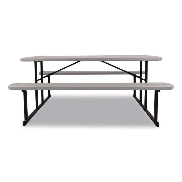 Blow Molded Folding Picnic Table, Rectangular, 57w x 72d x 29.5h, Speckled Gray Top, Black Base/Legs