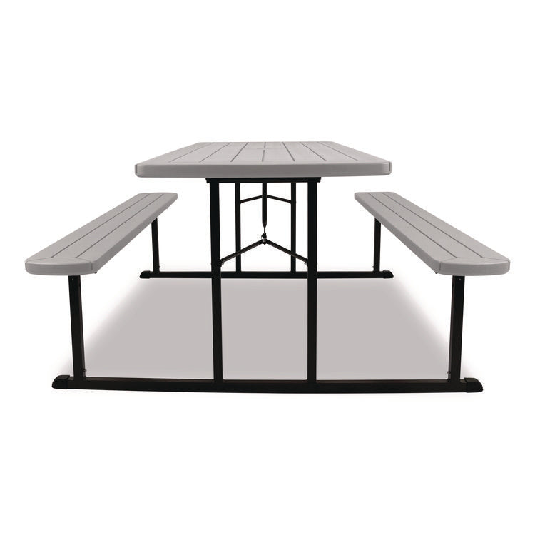 Blow Molded Folding Picnic Table, Rectangular, 57w x 72d x 29.5h, Speckled Gray Top, Black Base/Legs