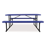 Blow Molded Folding Picnic Table, Rectangular, 57w x 72d x 29.5h, Blue Top, Black Base/Legs