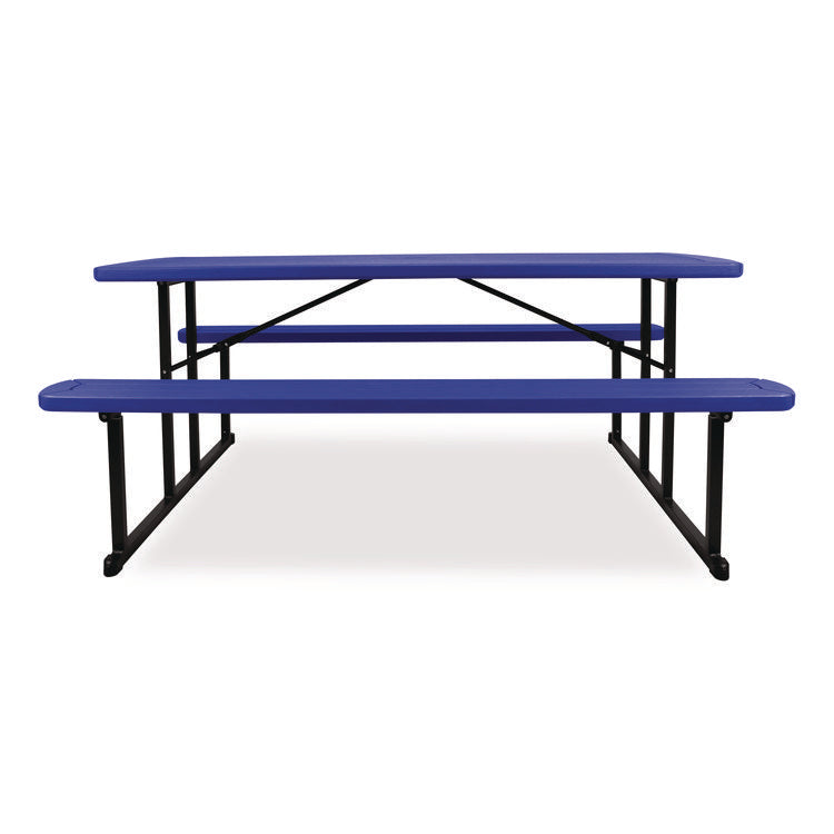 Blow Molded Folding Picnic Table, Rectangular, 57w x 72d x 29.5h, Blue Top, Black Base/Legs