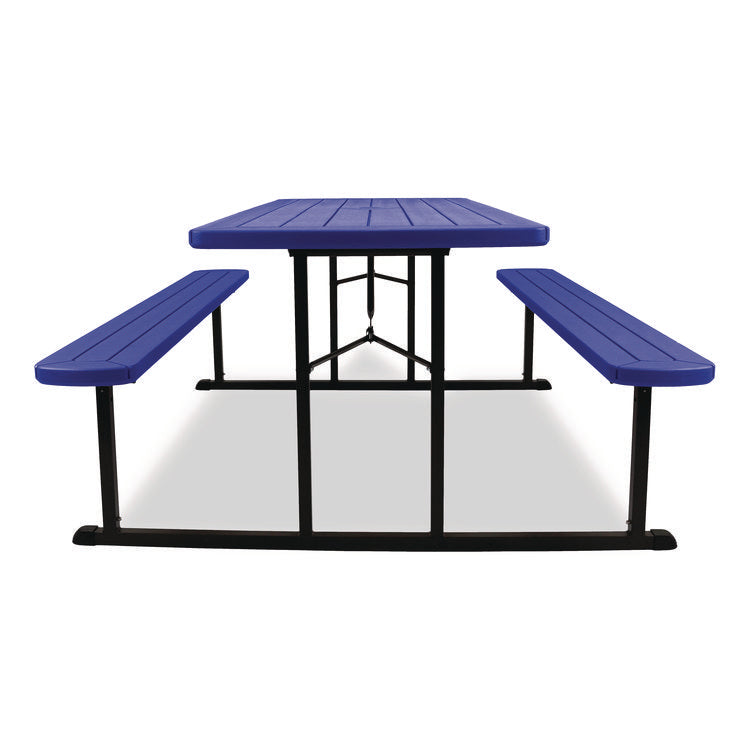 Blow Molded Folding Picnic Table, Rectangular, 57w x 72d x 29.5h, Blue Top, Black Base/Legs