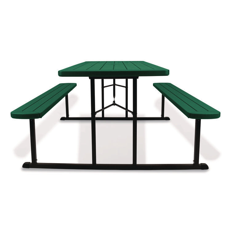 Blow Molded Folding Picnic Table, Rectangular, 57w x 72d x 29.5h, Green Top, Black Base/Legs