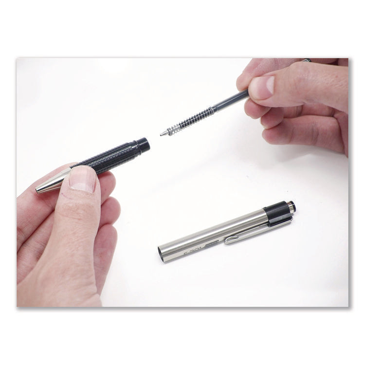 F-301 Ballpoint Pen, Retractable, Fine 0.7 mm, Black Ink, Stainless Steel/Black Barrel