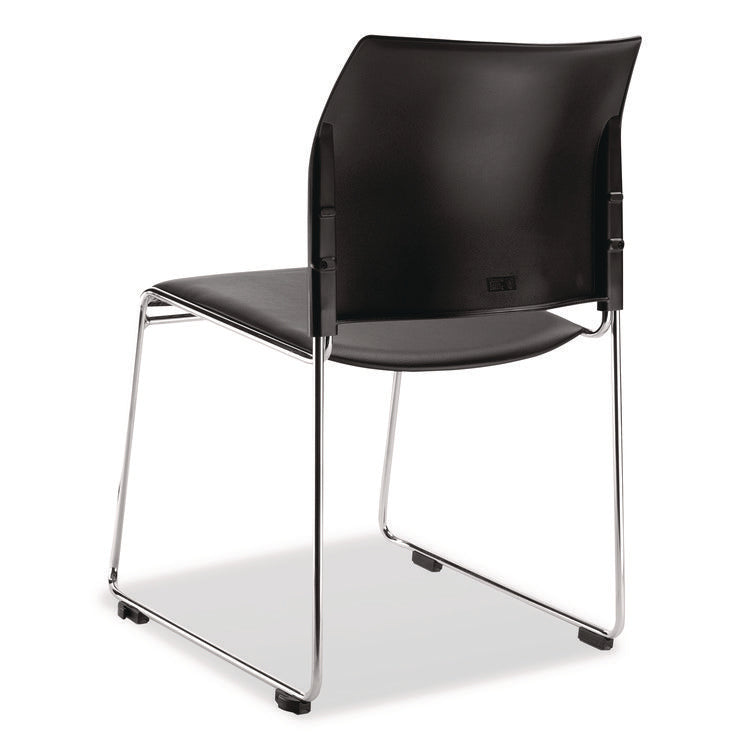 8700 Series Cafetorium Plush Vinyl Stack Chair, Supports Up to 500 lb, 18" Seat Height, Black Seat/Back, Chrome Base, 4/Pack