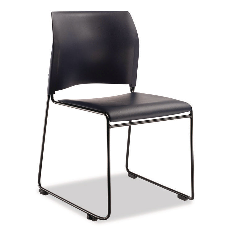 8700 Series Cafetorium Plush Vinyl Stack Chair, Supports Up to 500 lb, 18" Seat Height, Blue Seat/Back, Black Base, 4/Pack