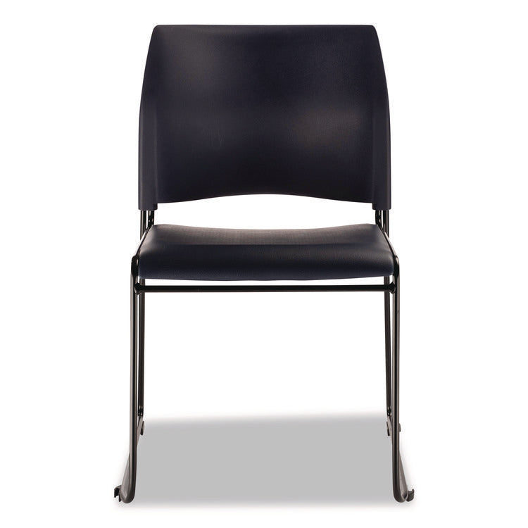 8700 Series Cafetorium Plush Vinyl Stack Chair, Supports Up to 500 lb, 18" Seat Height, Blue Seat/Back, Black Base, 4/Pack