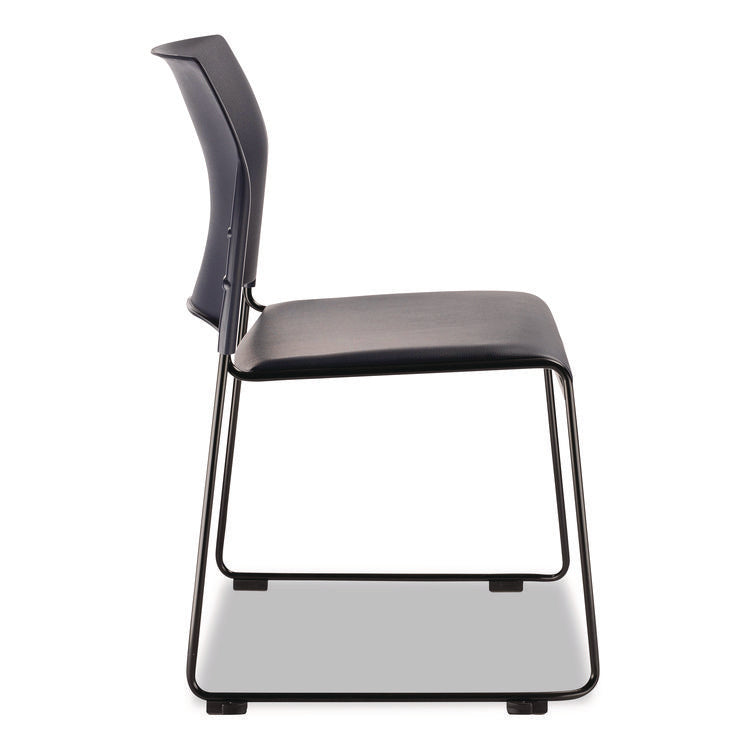 8700 Series Cafetorium Plush Vinyl Stack Chair, Supports Up to 500 lb, 18" Seat Height, Blue Seat/Back, Black Base, 4/Pack