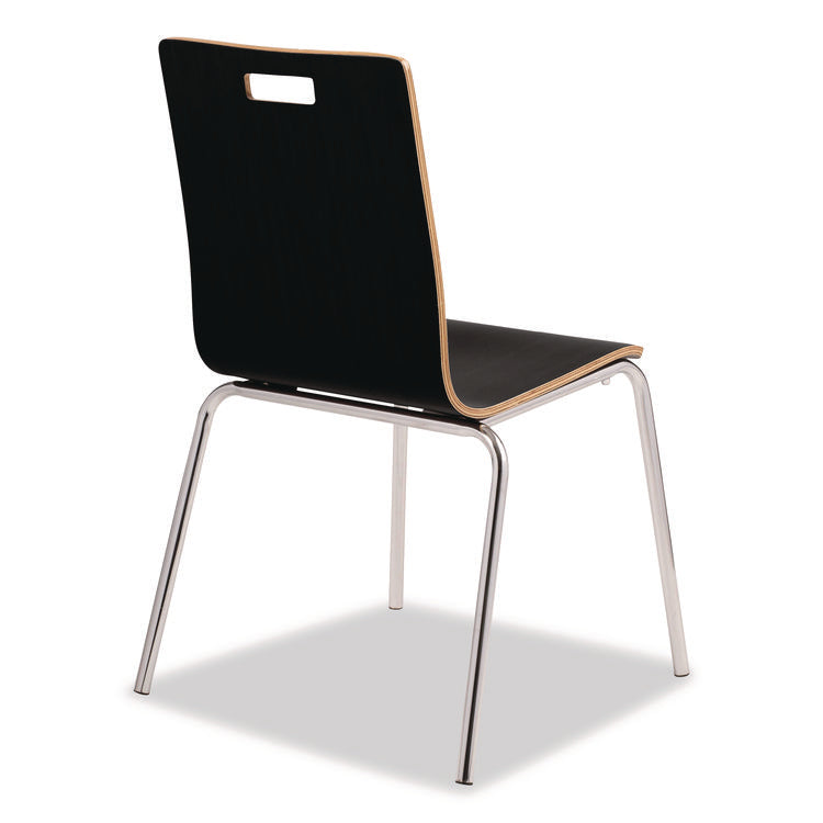 Bushwick Series Bentwood Chair, Supports Up to 500 lb, 18" Seat Height, Black Seat, Black Back, Chrome Base, 4/Pack