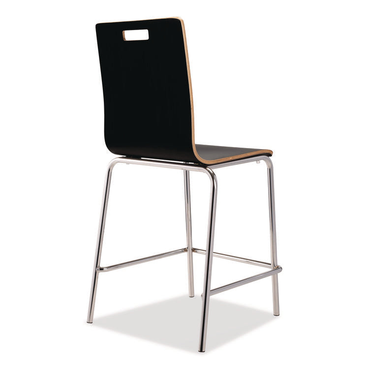 Bushwick Series Bentwood Stool, Counter Height, Supports Up to 500 lb, 24" Seat Height, Black Seat/Back, Chrome Base, 4/Pack