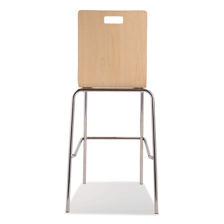 Bushwick Series Bentwood Stool, Supports Up to 500 lb, 30" Seat Height, Natural Seat, Natural Back, Chrome Base, 4/Pack