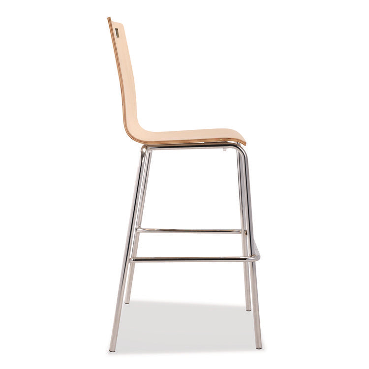 Bushwick Series Bentwood Stool, Supports Up to 500 lb, 30" Seat Height, Natural Seat, Natural Back, Chrome Base, 4/Pack