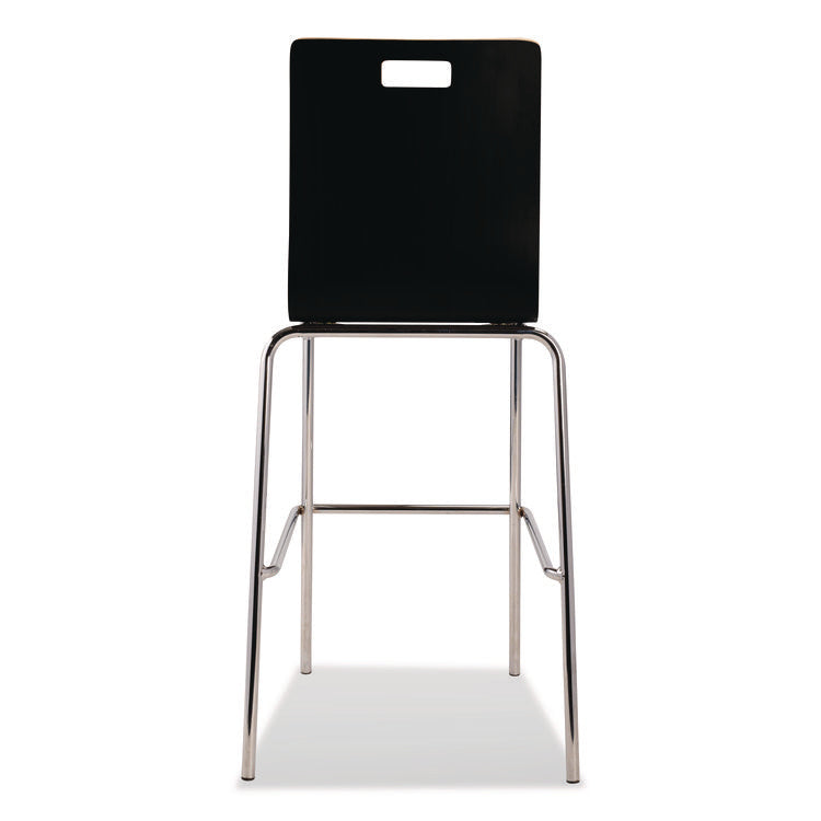 Bushwick Series Bentwood Stool, Supports Up to 500 lb, 30" Seat Height, Black Seat, Black Back, Chrome Base, 4/Pack