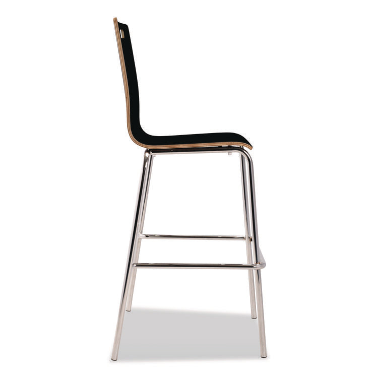 Bushwick Series Bentwood Stool, Supports Up to 500 lb, 30" Seat Height, Black Seat, Black Back, Chrome Base, 4/Pack