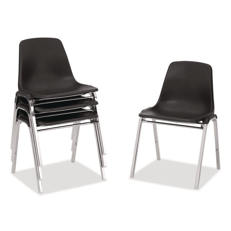 8100 Series Poly Shell Stacking Chair, Supports Up to 500 lb, 18" Seat Height, Black Seat, Black Back, Chrome Base, 4/Pack