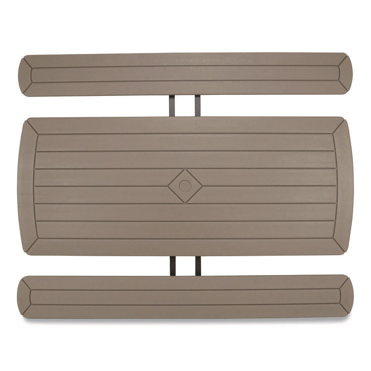 Blow Molded Folding Picnic Table, Rectangular, 57w x 72d x 29.5h, Brown Top, Brown Base/Legs