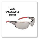 HK1 Series Safety Glasses, Wraparound, Scratch-Resistant, Silver Mirror Lens, Smoke/Red Frame