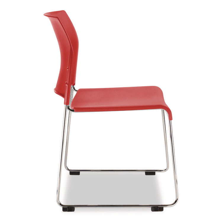 8800 Series Cafetorium Plastic Stack Chair, Supports Up to 500 lb, 18" Seat Height, Red Seat, Red Back, Chrome Base, 4/Pack