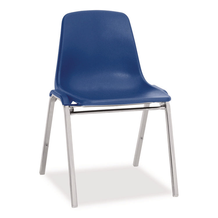 8100 Series Poly Shell Stacking Chair, Supports Up to 500 lb, 18" Seat Height, Blue Seat, Blue Back, Chrome Base, 4/Pack