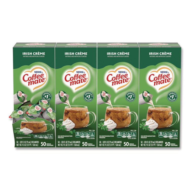 Liquid Coffee Creamer, Irish Cream, 0.38 oz Mini Cups, 50/Box, 4 Boxes/Carton
