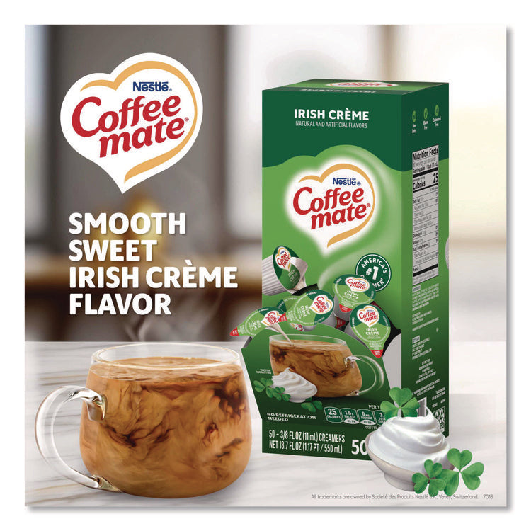 Liquid Coffee Creamer, Irish Cream, 0.38 oz Mini Cups, 50/Box, 4 Boxes/Carton