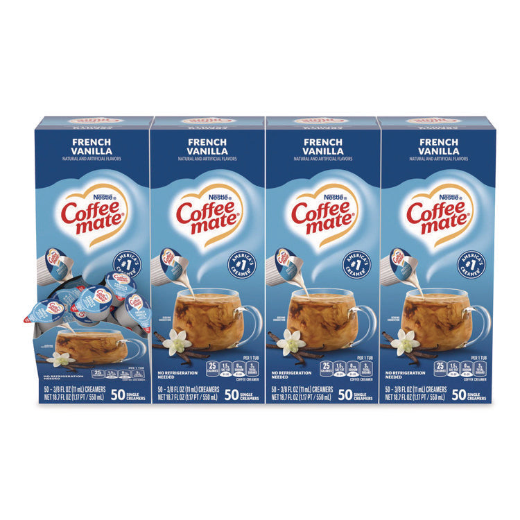 Liquid Coffee Creamer, French Vanilla, 0.38 oz Mini Cups, 50/Box, 4 Boxes/Carton