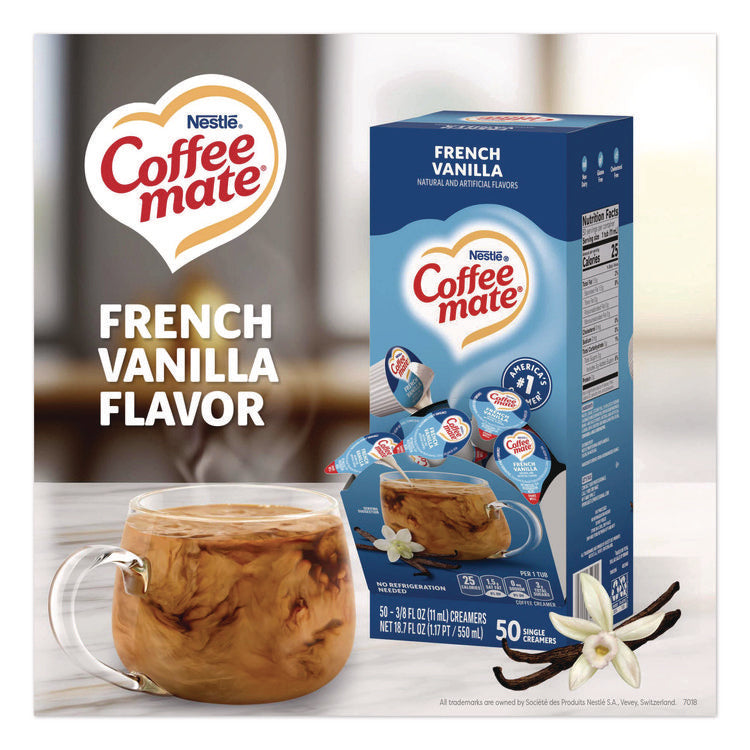 Liquid Coffee Creamer, French Vanilla, 0.38 oz Mini Cups, 50/Box, 4 Boxes/Carton
