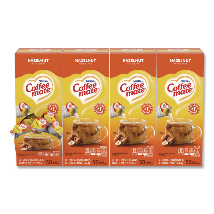 Liquid Coffee Creamer, Hazelnut, 0.38 oz Mini Cups, 50/Box, 4 Boxes/Carton