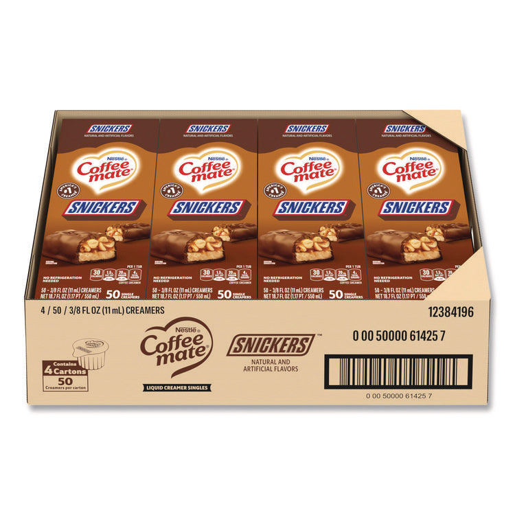 Liquid Coffee Creamer, Snickers, 0.38 oz Mini Cups, 200/Carton