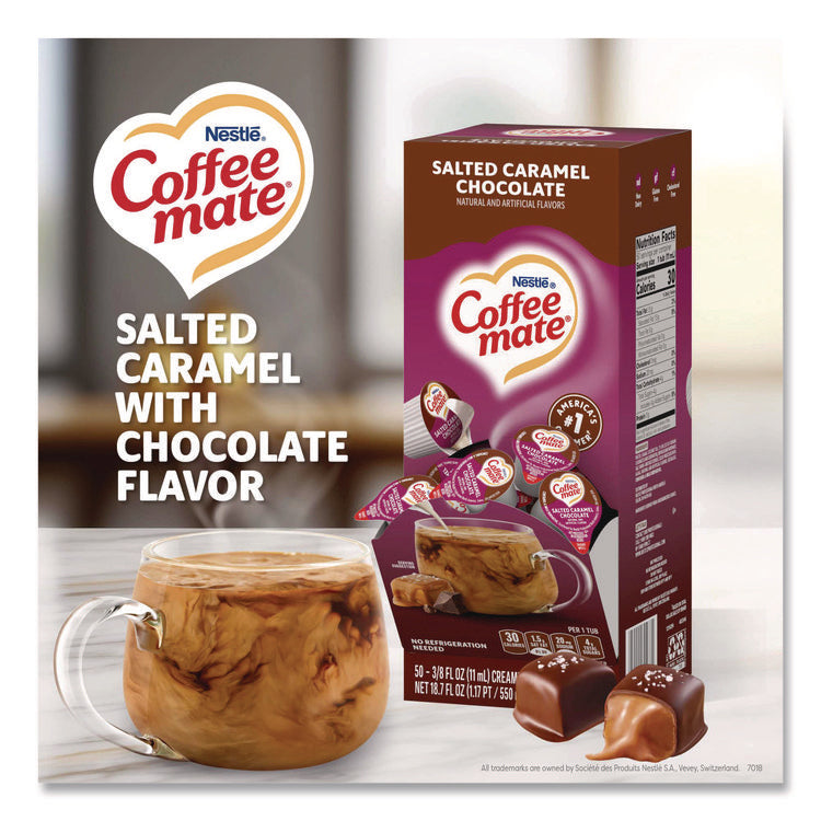 Liquid Coffee Creamer, Salted Caramel Chocolate, 0.38 oz Mini Cups, 50/Box, 4 Boxes/Carton