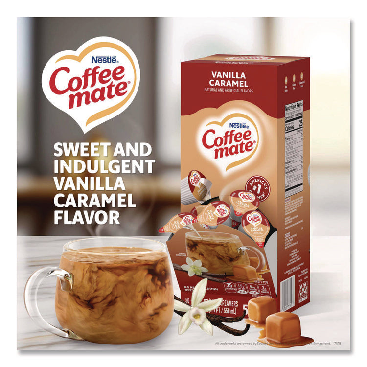 Liquid Coffee Creamer, Vanilla Caramel, 0.38 oz Mini Cups, 50/Box, 4 Boxes/Carton