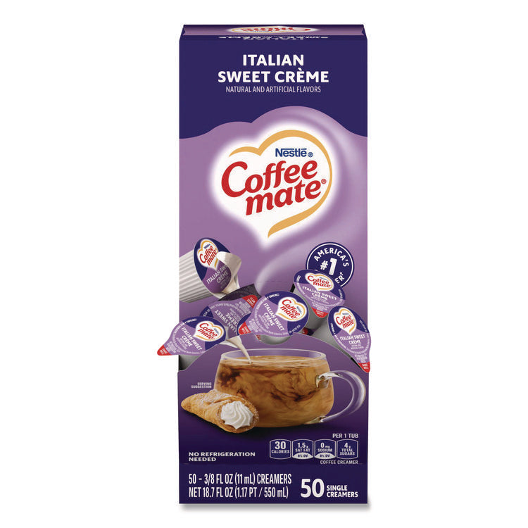 Liquid Coffee Creamer, Italian Sweet Cream, 0.38 oz Mini Cups, 50/Box