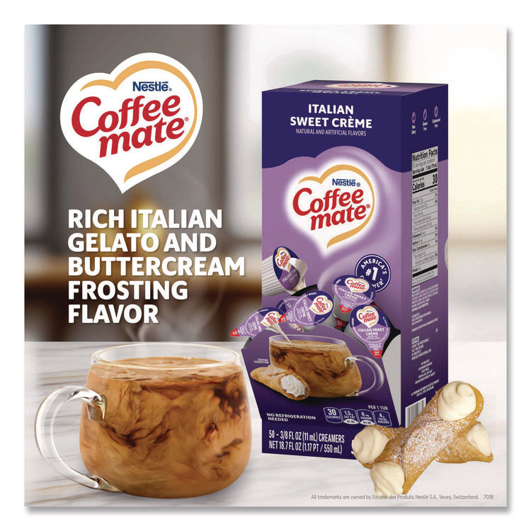 Liquid Coffee Creamer, Italian Sweet Cream, 0.38 oz Mini Cups, 50/Box, 4 Boxes/Carton