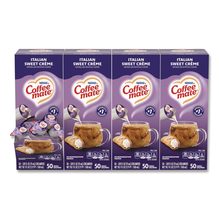 Liquid Coffee Creamer, Italian Sweet Cream, 0.38 oz Mini Cups, 50/Box, 4 Boxes/Carton