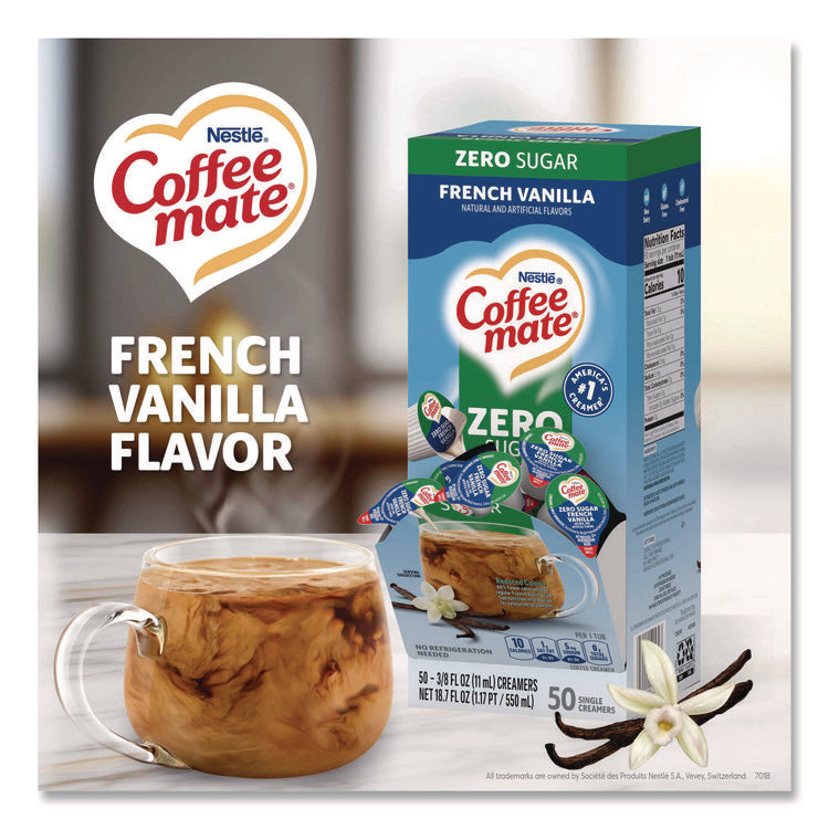 Liquid Coffee Creamer, Zero Sugar French Vanilla, 0.38 oz Mini Cups, 50/Box, 4 Boxes/Carton