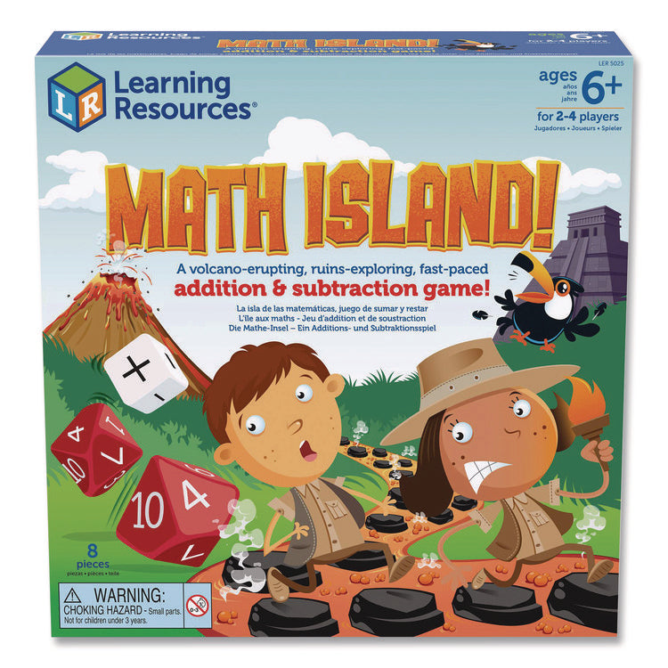 Math Island Addition and Subtraction Game, 2 to 4 Players, Grades 1 to 4, 8 Pieces