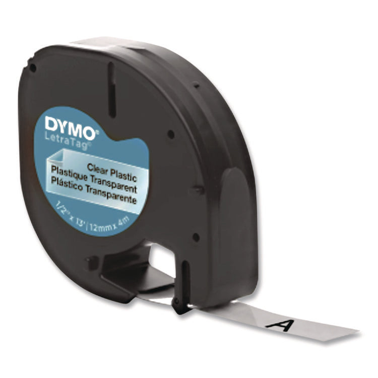 LetraTag Plastic Label Tape Cassette, 0.5" x 13 ft, Black on Clear, 6/Pack