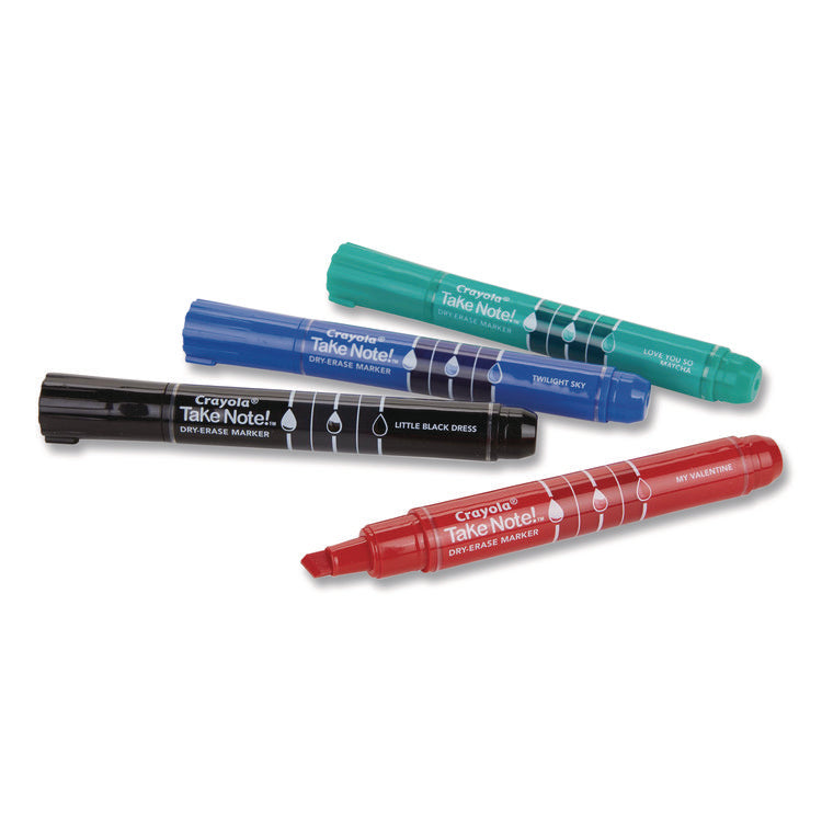Take Note Dry Erase Markers, Chisel Tip, Assorted Colors, 4/Set