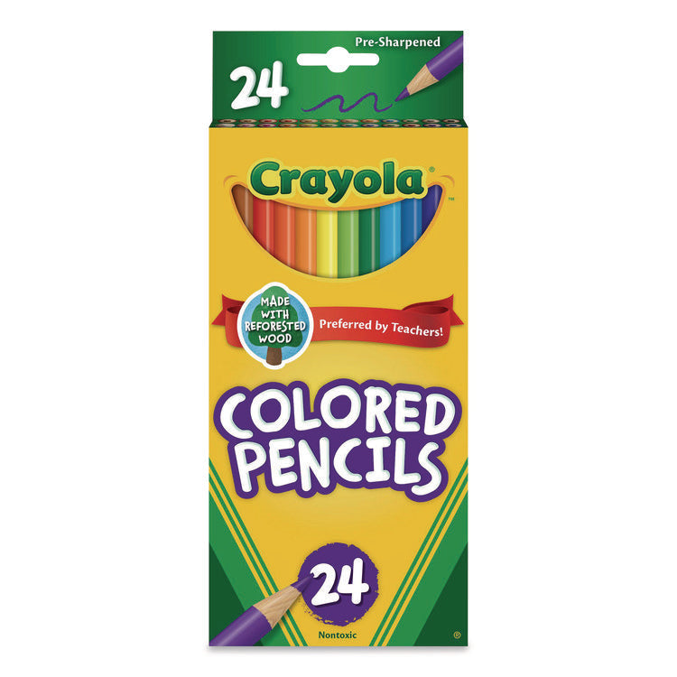 Long-Length Colored Pencil Set, 3.3 mm, 2B, Assorted Lead and Barrel Colors, 24/Pack