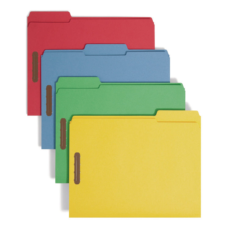 Top Tab Colored Fastener Folders, 0.75" Expansion, 2 Fasteners, Letter Size, Assorted Colors, 50/Box