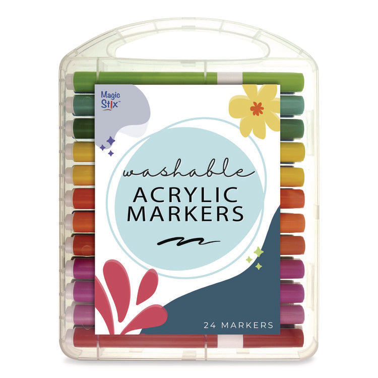 Washable Acrylic Markers, Fine Bullet Tip, Assorted Colors, 24/Pack