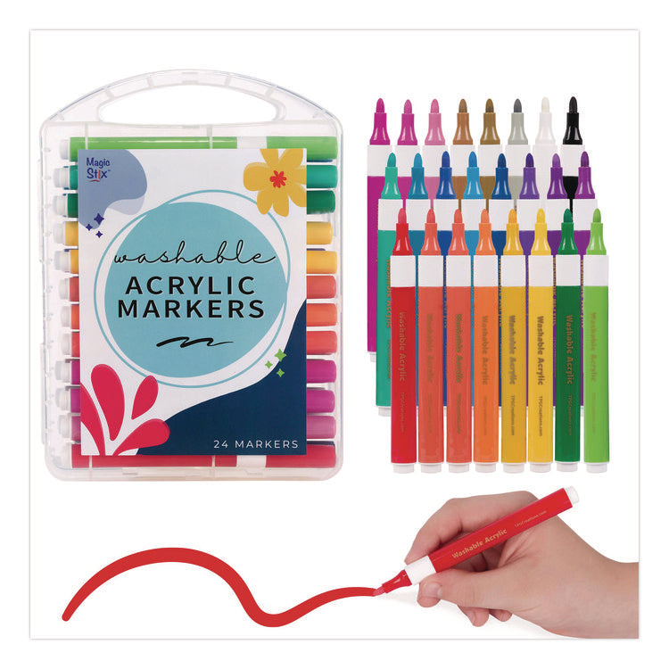 Washable Acrylic Markers, Fine Bullet Tip, Assorted Colors, 24/Pack