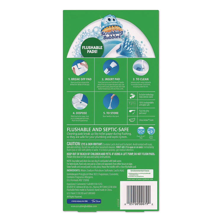 Fresh Brush Toilet Cleaning System Starter Kit, 19" Wand, 4 Pads, Stand