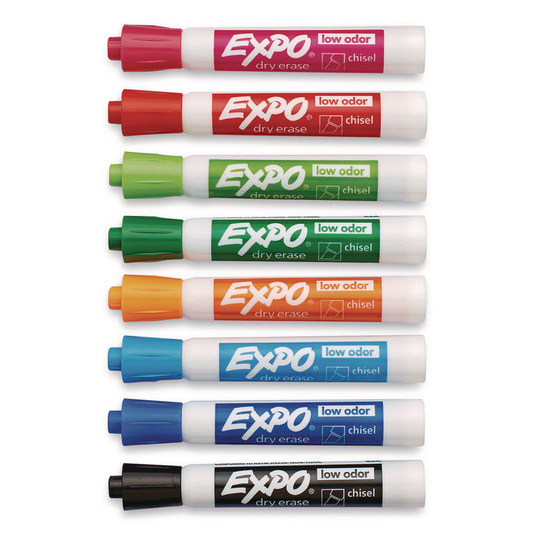 Low-Odor Dry-Erase Markers, Broad Chisel Tip, Assorted Colors, 8/Pack