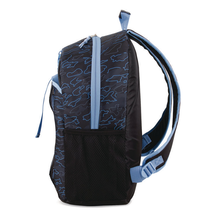 Bijoux Deluxe Backpack and Lunch Bag Bundle, 15.5" Laptop Sleeve, 12" x 8" x 18.5" and 7.5" x 4.25" x 9", Black/Blue Camo