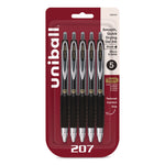 Signo 207 Gel Pen, Retractable, Fine 0.5 mm, Black Ink, Smoke/Black Barrel, 5/Pack