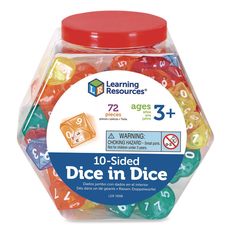 10-Sided Double-Decahedra Dice in Dice, Ages 6 to 10, 72 Dice