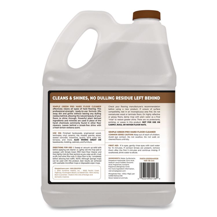 Pro Hard Floor Cleaner, Lemon Verbena, 1 gal Bottle, 4/Carton