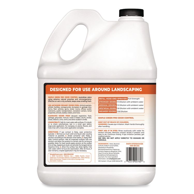 Pro Odor Control, Lemongrass Eucalyptus, 1 gal Bottle, 4/Carton